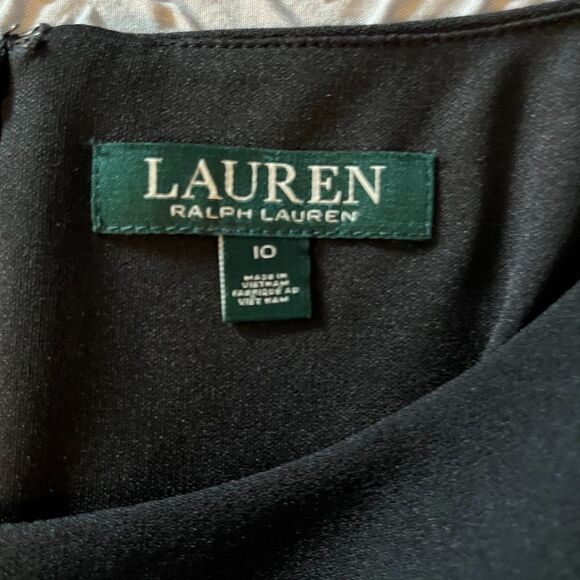 Lauren Ralph Lauren Black Boho Floral Shift Dress Womens 10 Puff Ruffle Sleeve - Picture 4 of 6